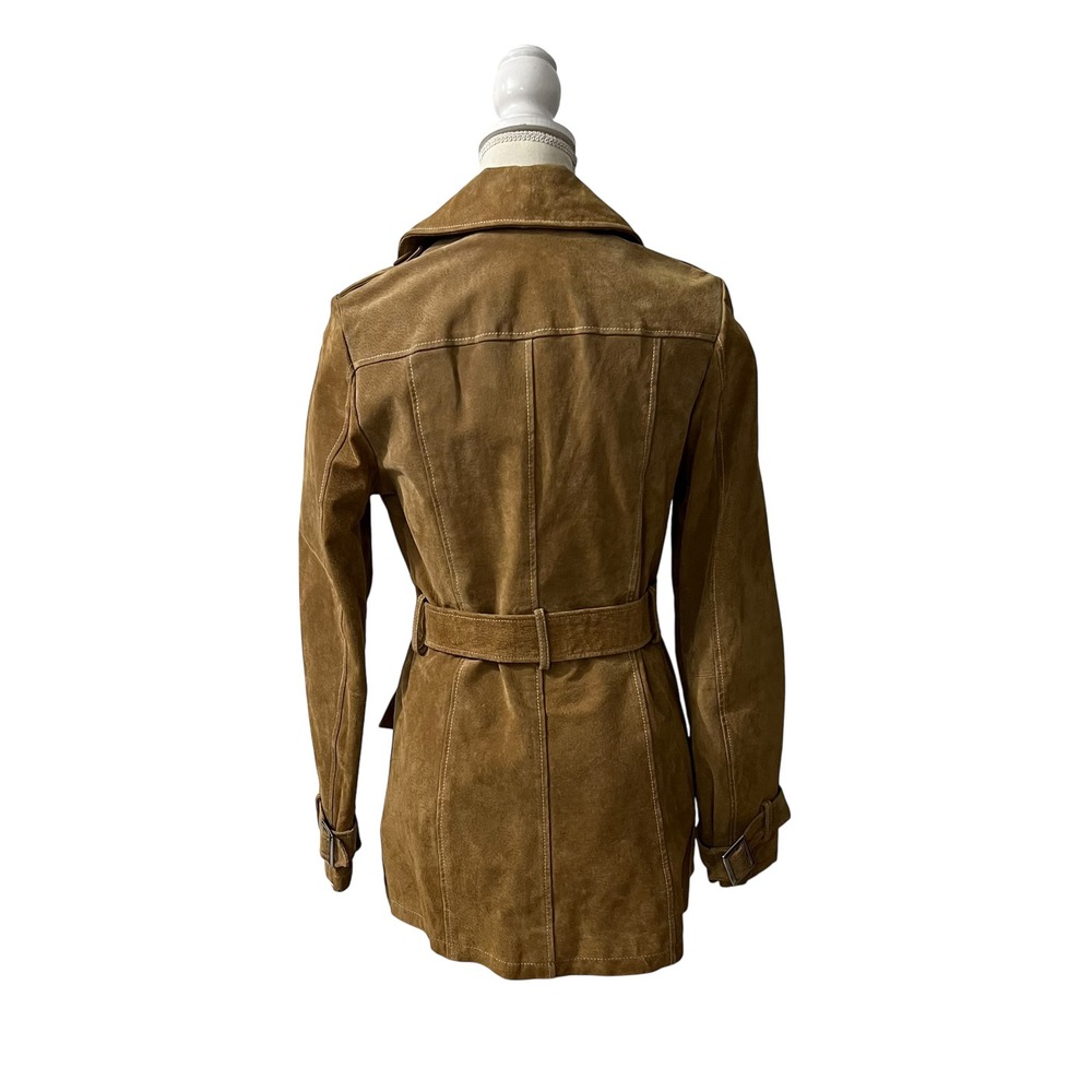 Wilsons Leather Brown Suede Belted Double Breasted Trench Coat Paisley Lined‎ S - Picture 9 of 11